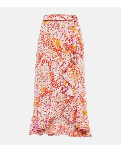 Poupette Aude Printed Midi Skirt - Red