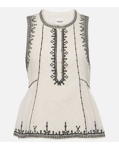 Isabel Marant Pagos Embroidered Cotton Top - Natural