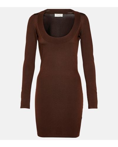Saint Laurent Plunge-neck Knitted Minidress - Brown
