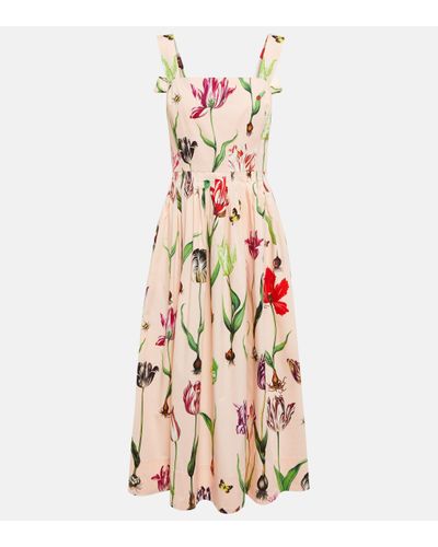 Oscar de la Renta Floral Cotton-blend Midi Dress - Pink