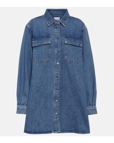 FRAME Cotton Denim Shirt Dress - Blue