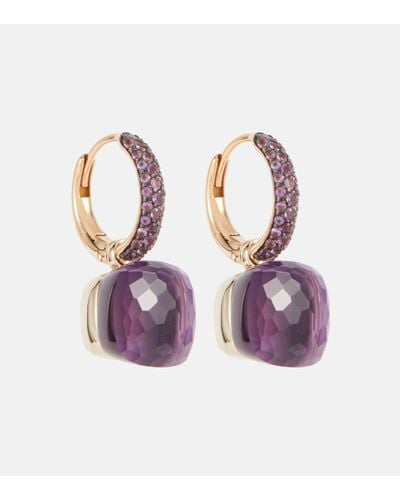 Pomellato Nudo Classic 18kt Rose And White Gold Earrings With Amethysts And Jades - Purple