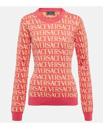 Versace Allover Cotton-blend Sweater - Red