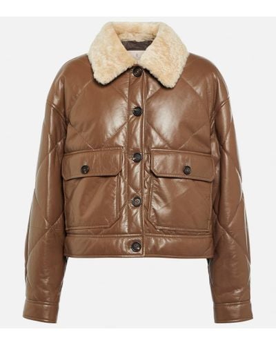 Brunello Cucinelli Lederjacke mit Shearling - Braun