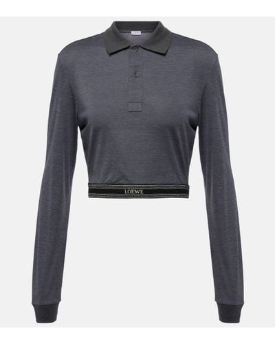 Loewe Cropped Cotton Polo Jumper - Blue