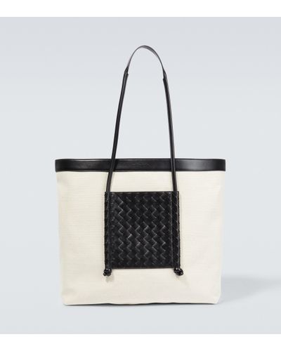 PORTELLO 41 TOTE IN BLACK CALFSKIN AND WHITE CANVAS main image 0