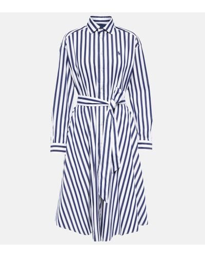 Ralph Lauren Robe-chemise En Popeline De Coton À Rayures Et À Ceinture Ela - Blanc