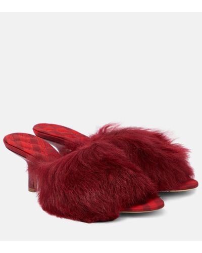 Burberry Jackie Shearling And Leather Mules - Red