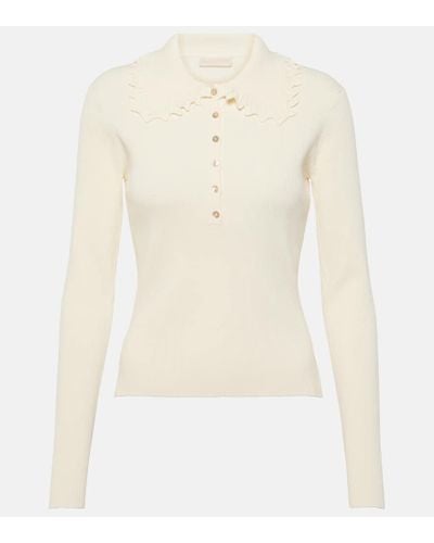 Ulla Johnson Liese Ruffled Ribbed-knit Polo Sweater - White