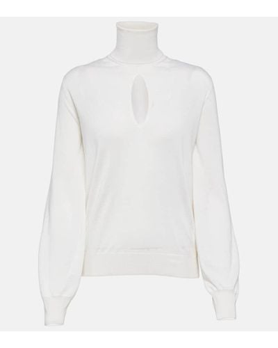 Tom Ford Cutout Cashmere And Silk Turtleneck Sweater - White