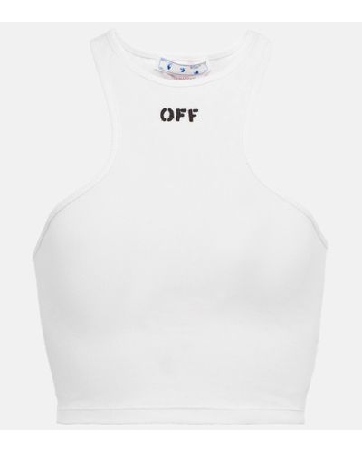 Off-White c/o Virgil Abloh Off- Ribbed Rowing Logo Cropped Top - White