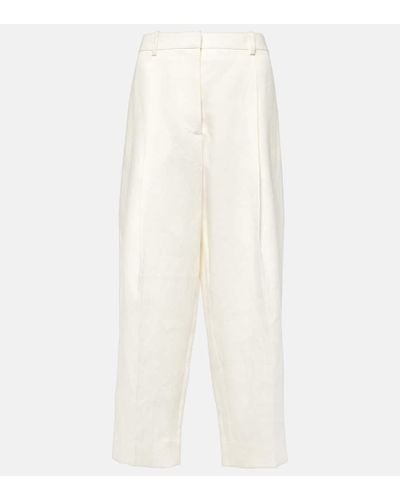 The Row Tonnie Cropped Linen Straight Pants - White