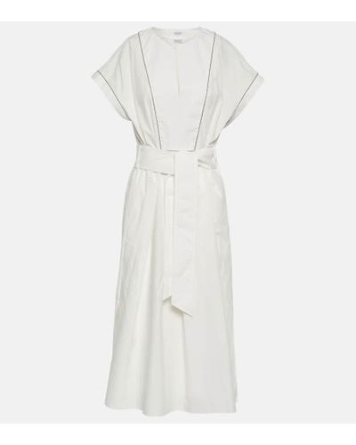 Brunello Cucinelli Embellished Cotton Midi Dress - White