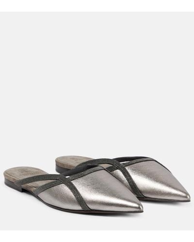 Brunello Cucinelli Slippers aus Leder - Grau