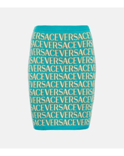 Versace Minifalda en mezcla de algodon Allover - Azul