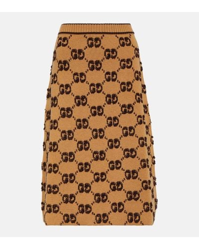 Gucci GG Wool Bouclé Jacquard Skirt - Brown