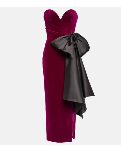 Rasario Bow-detail Velvet Midi Dress - Purple