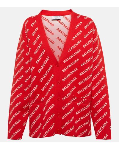 Balenciaga Cardigan en jacquard de coton melange a logo - Rouge
