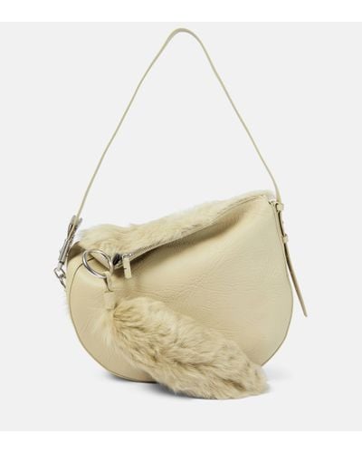 Burberry Knight Medium Shearling-trimmed Leather Shoulder Bag - White