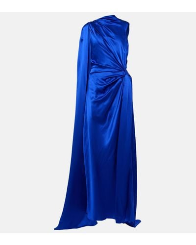 ROKSANDA Robe longue drapee asymetrique en soie - Bleu