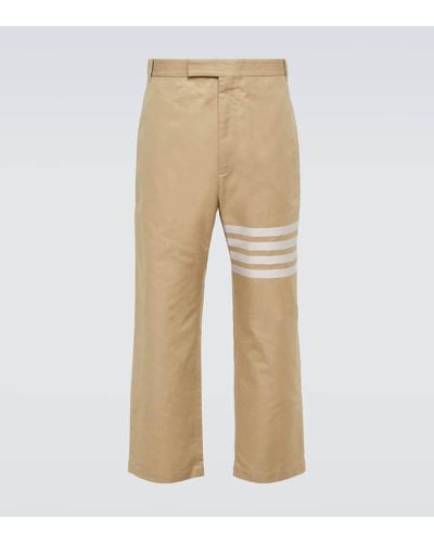 Thom Browne 4-bar Cropped Cotton Straight Pants - Natural