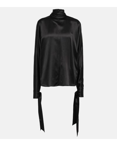Saint Laurent Silk Top With Long Sleeves - Black