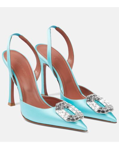 AMINA MUADDI Escarpins Camelia en satin a ornements - Bleu