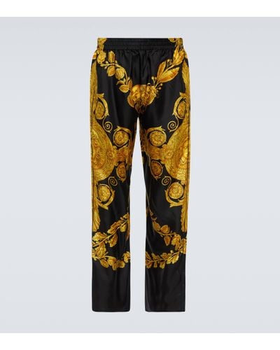 Versace Pantalon de pyjama Barocco en soie - Jaune
