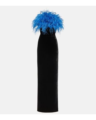 Rasario Robe longue a plumes - Bleu