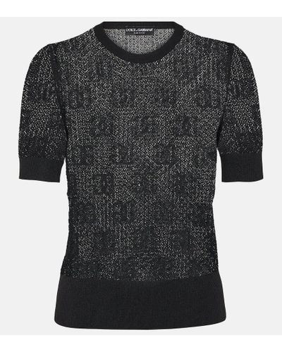 Dolce & Gabbana Jersey de jacquard con encaje y logo - Negro