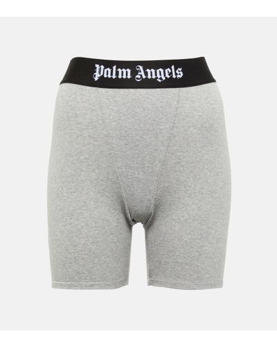 Palm Angels Logo Cotton Shorts - Gray