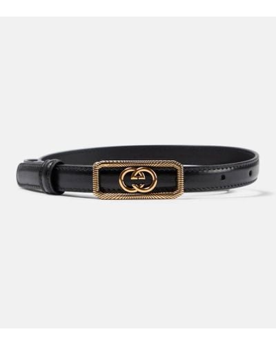 Gucci Thin Belt With Interlocking G Buckle - Black