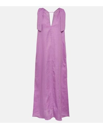 Adriana Degreas Bow-detail Open-back Linen Maxi Dress - Purple