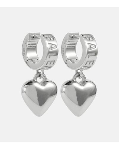 Balenciaga Logo Sterling Silver Hoop Earrings - Metallic