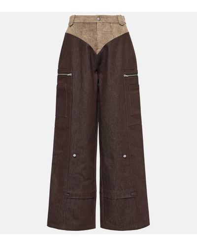 DIDU High-rise Wide-leg Cotton Cargo Trousers - Brown