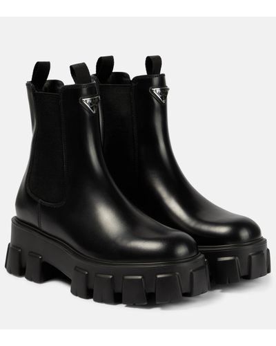 Prada Leather Monolith Ankle Boots 55 - Black