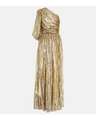 Costarellos One-shoulder Metallic Fil Coupé Voile Gown - Yellow