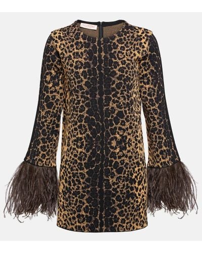 Valentino Feather-trimmed Leopard-print Sweater - Black