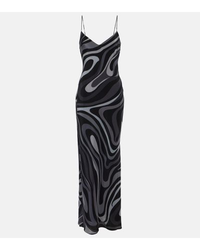 Emilio Pucci Robe longue Marmo imprimee en soie - Noir