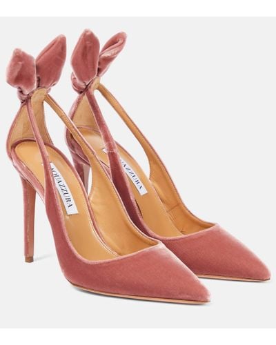 Aquazzura Bow Tie 105 Velvet Court Shoes - Pink