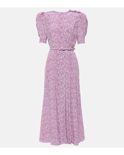 Alessandra Rich Printed Silk Midi Dress - Purple