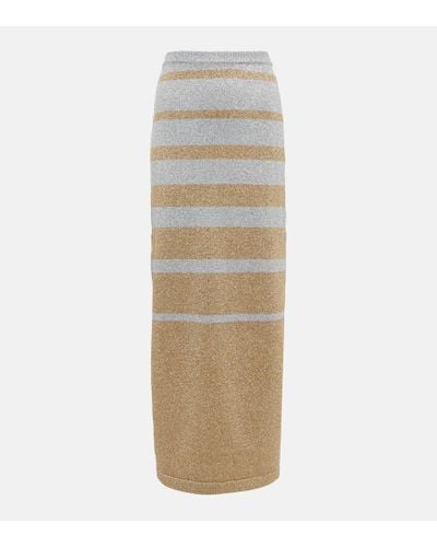Rabanne Striped Metallic Knit Maxi Skirt - Natural