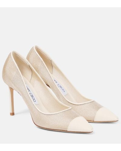 Jimmy Choo Romy 85 Mesh And Leather Pumps - Natural