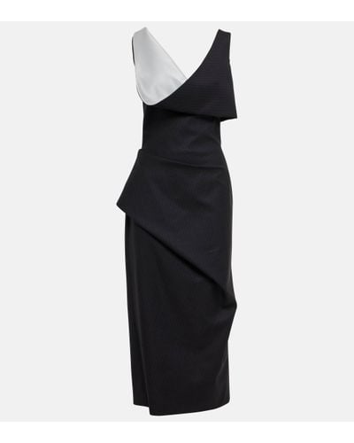 Alexander McQueen Pinstripe Draped Wool Midi Dress - Black