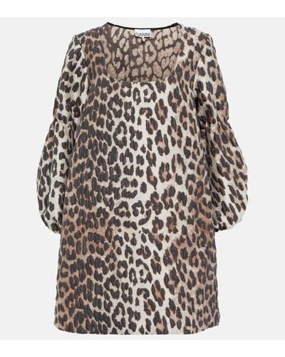 Ganni Jacquard Leopard-print Minidress - Multicolor