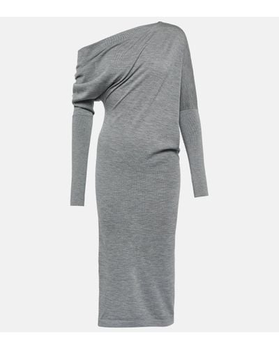 Tom Ford Off-shoulder Cashmere And Silk Midi Dress - Grey