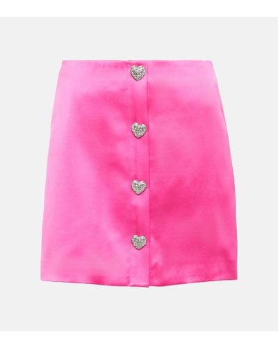 Self-Portrait Crystal-embellished Satin Miniskirt - Pink