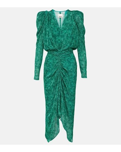 Isabel Marant Maray Puff-sleeve Velvet Midi Dress - Green