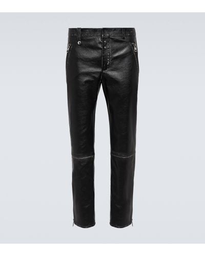 Alexander McQueen Pantalon droit en cuir - Noir