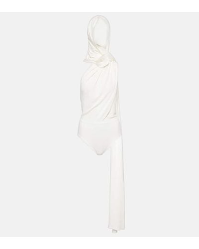 Magda Butrym Body con applicazione floreale e cappuccio - Bianco